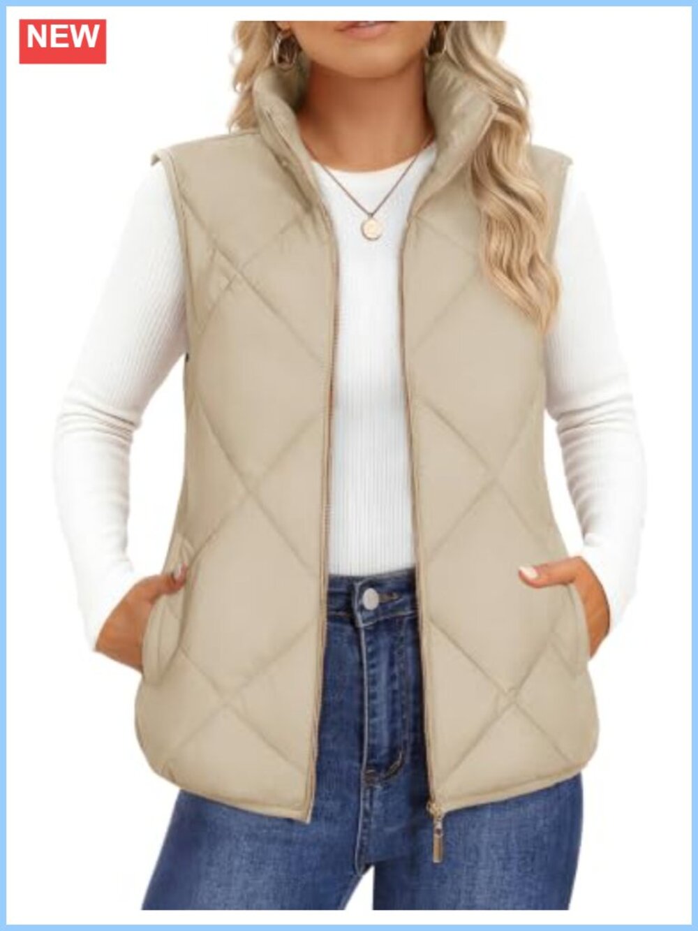 Womens Quilted Puffer Vest Stand Collar Zip Up Padded Gilet